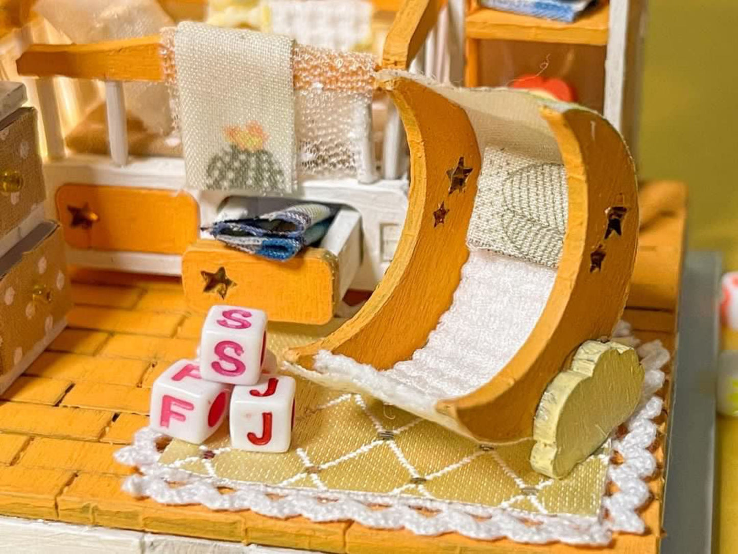 DIY Miniature House Kit | Baby Nursery Replica Mini Dollhouse Kit w/Instructions, Nursery Accessories, & LED Lights | DIY Miniature Kit Assembled Size 3.5"x3.5"x4.25" | Mini House Making Kit