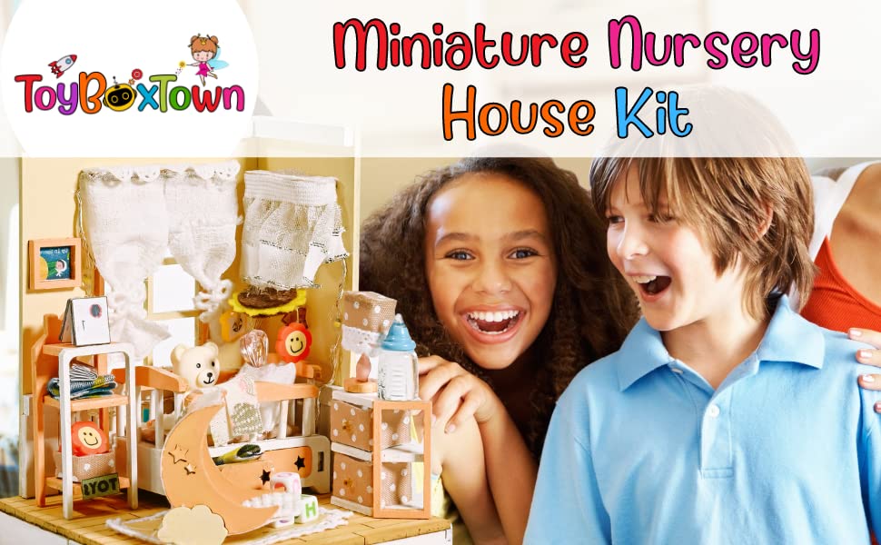 DIY Miniature House Kit | Baby Nursery Replica Mini Dollhouse Kit w/Instructions, Nursery Accessories, & LED Lights | DIY Miniature Kit Assembled Size 3.5"x3.5"x4.25" | Mini House Making Kit
