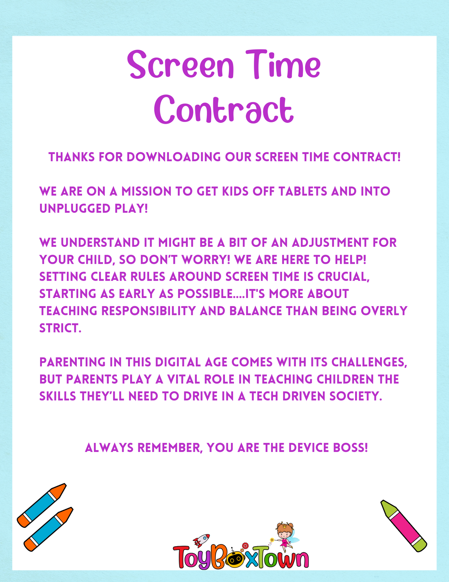 Screen Time Contract for Kids