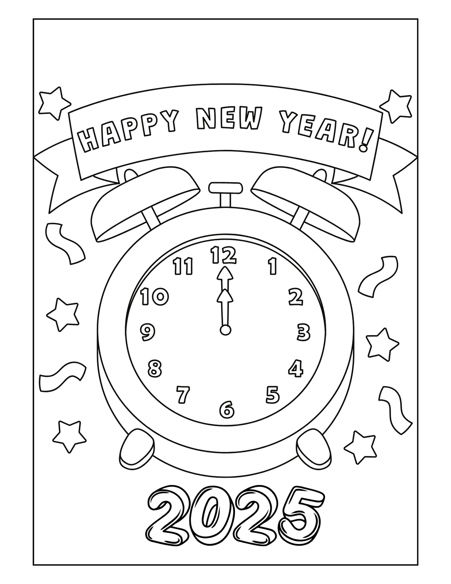 2025 Happy New Year Coloring Pages for Kids: Perfect for Holiday Fun, Printable PDF, Instant Download