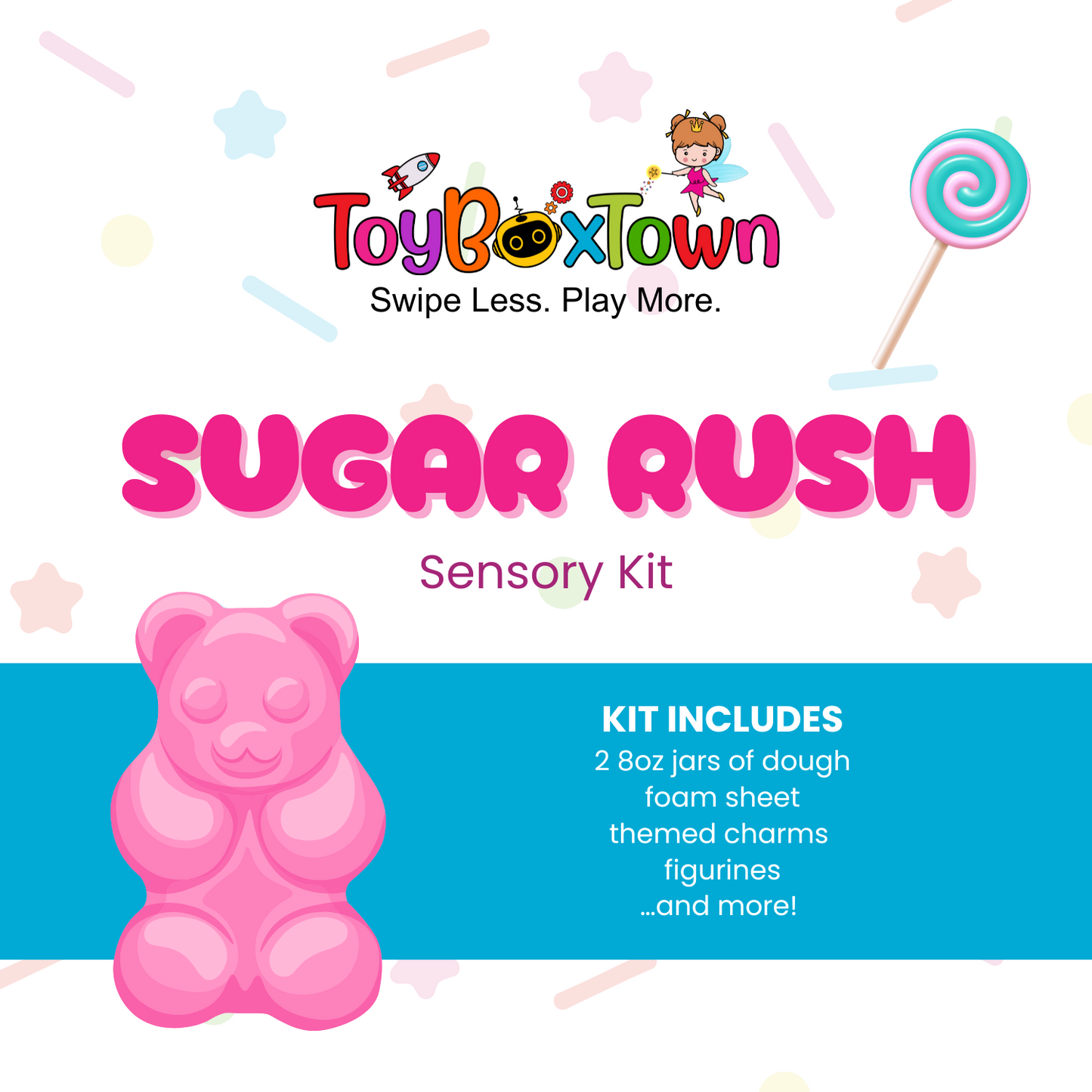 Sugar Rush Sensory Kit, Sensory Play, Cognitive Development and Fine Motor Skills, Tactile Activities for On The Go, Sensory Toys for Preschoolers and Kids Ages 4, 5, 6, 7, 8