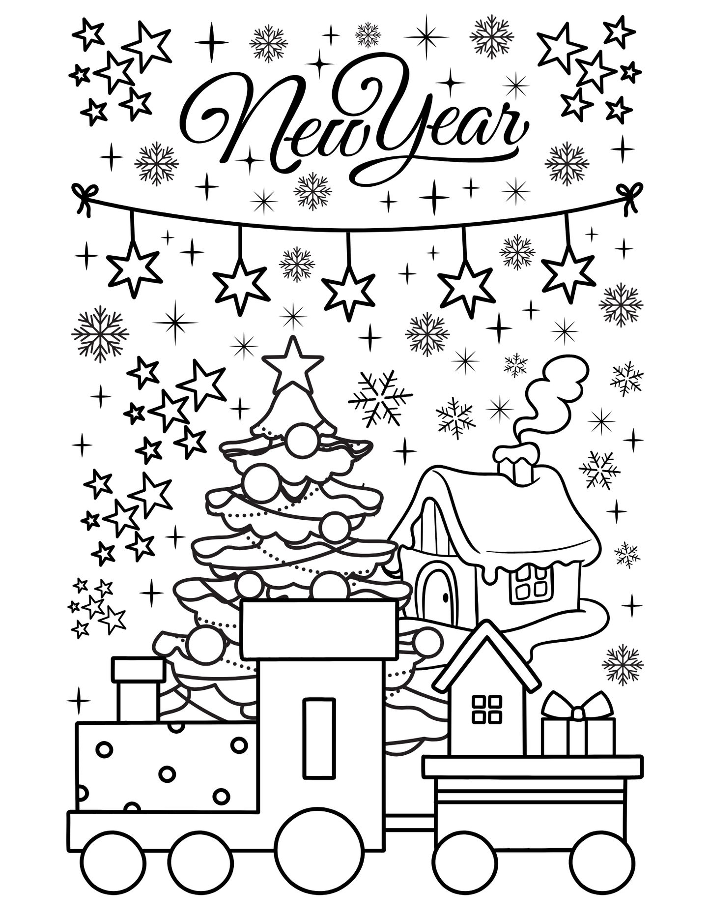 2025 Happy New Year Coloring Pages for Kids: Perfect for Holiday Fun, Printable PDF, Instant Download