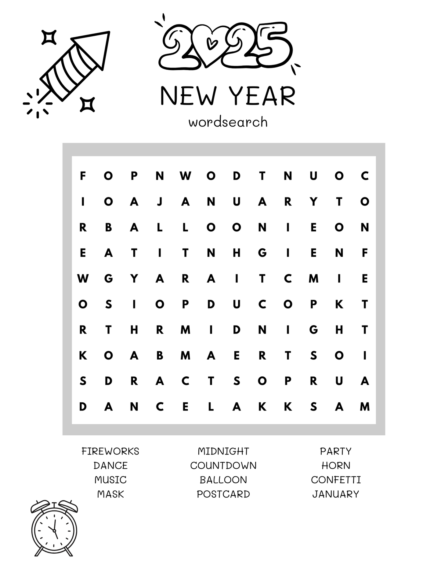 2025 Happy New Year Coloring Pages for Kids: Perfect for Holiday Fun, Printable PDF, Instant Download