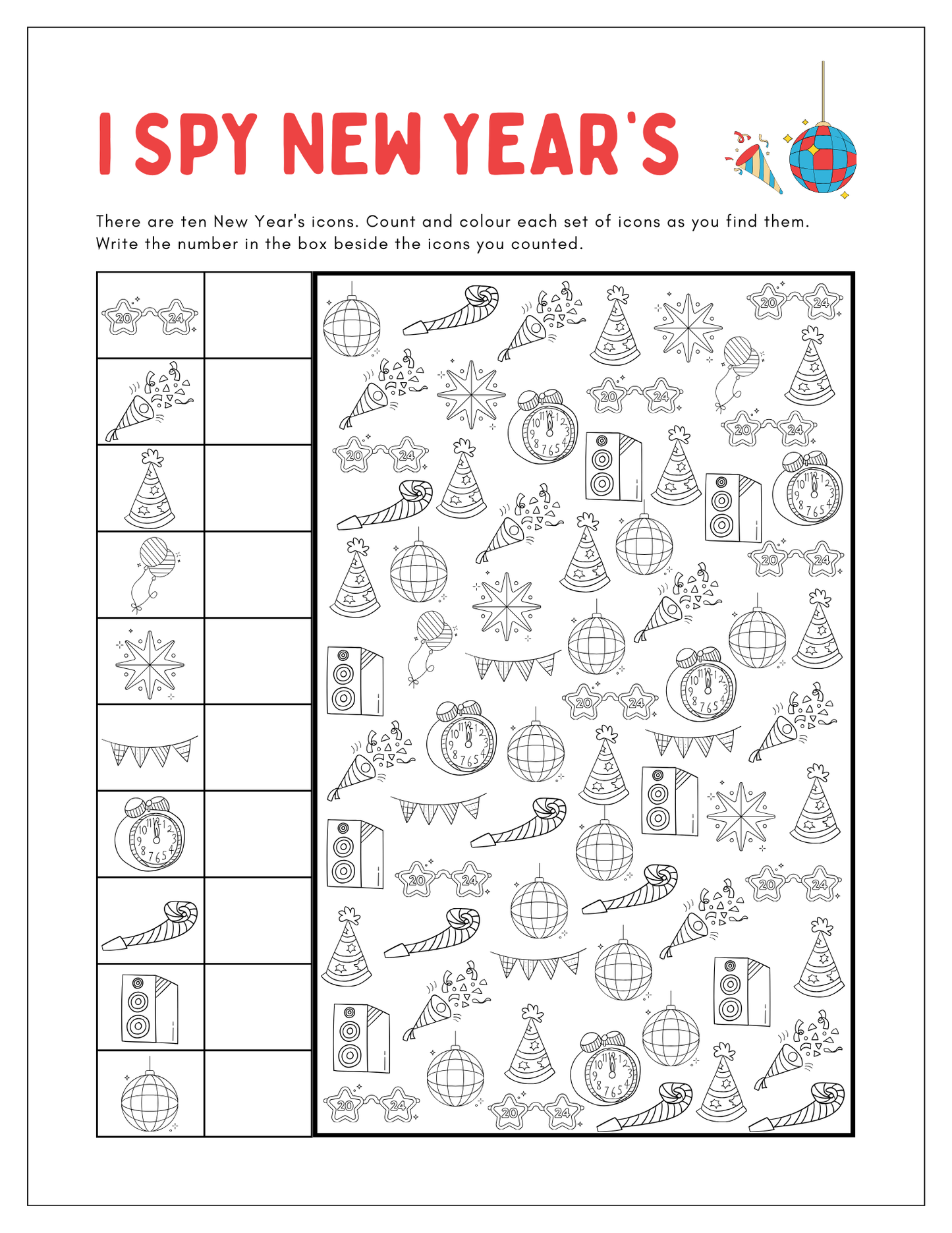 2025 Happy New Year Coloring Pages for Kids: Perfect for Holiday Fun, Printable PDF, Instant Download