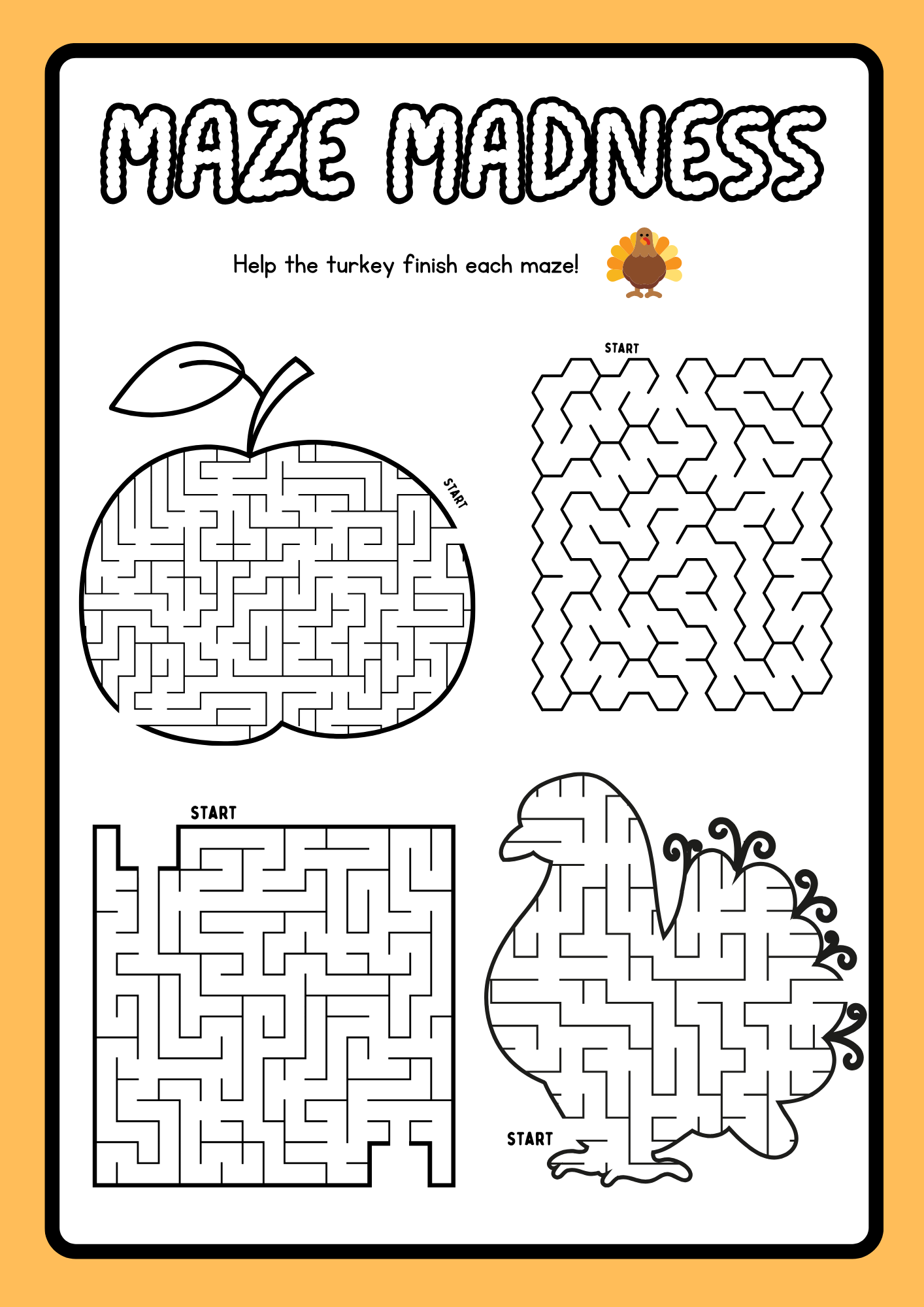 Printable Thanksgiving Bundle for Kids,Fun Activities Sheet and Coloring Pages