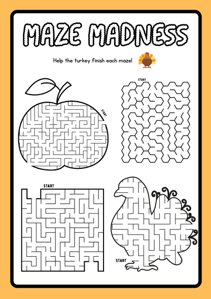Printable Thanksgiving Bundle for Kids,Fun Activities Sheet and Coloring Pages