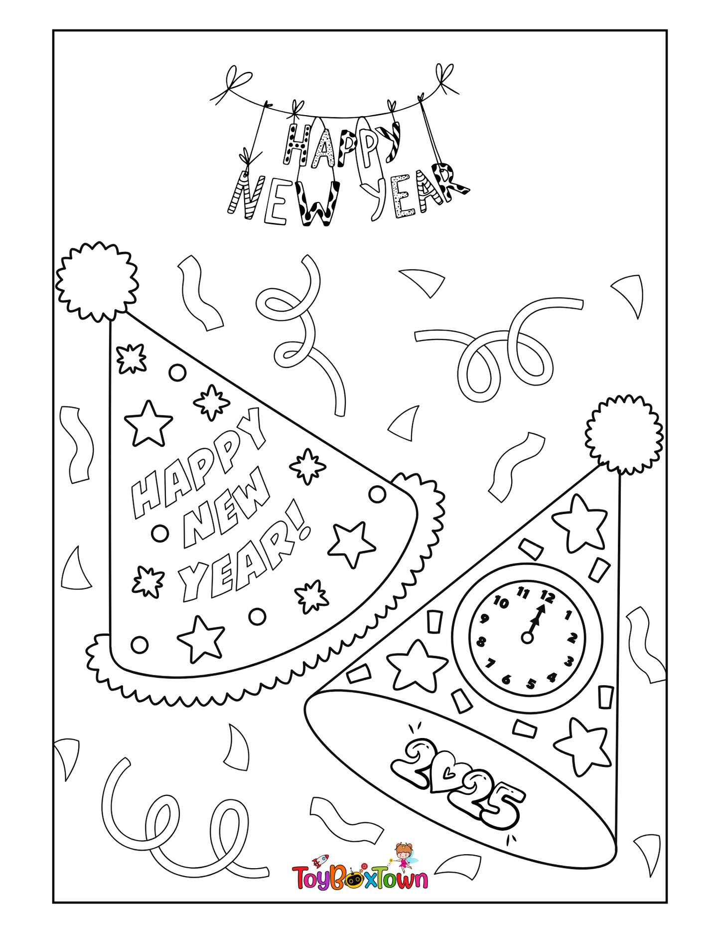 2025 Happy New Year Coloring Pages for Kids: Perfect for Holiday Fun, Printable PDF, Instant Download