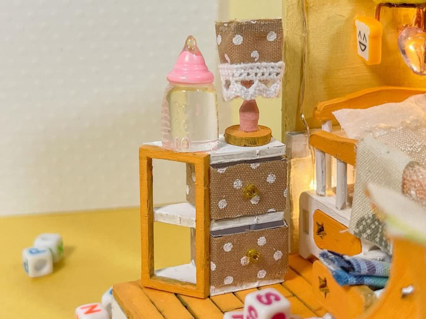 DIY Miniature House Kit | Baby Nursery Replica Mini Dollhouse Kit w/Instructions, Nursery Accessories, & LED Lights | DIY Miniature Kit Assembled Size 3.5"x3.5"x4.25" | Mini House Making Kit