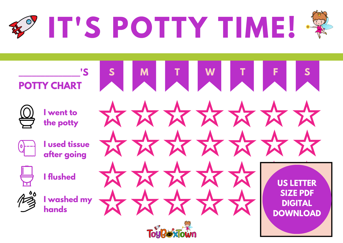 Potty Training Chart, Potty Chart For Girls And Boys, Potty Training Sticker Chart, Printable