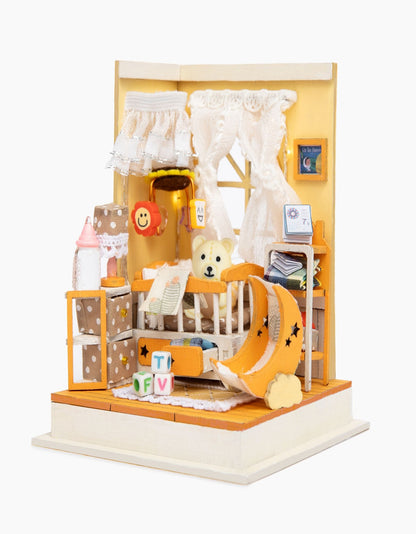 DIY Miniature House Kit | Baby Nursery Replica Mini Dollhouse Kit w/Instructions, Nursery Accessories, & LED Lights | DIY Miniature Kit Assembled Size 3.5"x3.5"x4.25" | Mini House Making Kit